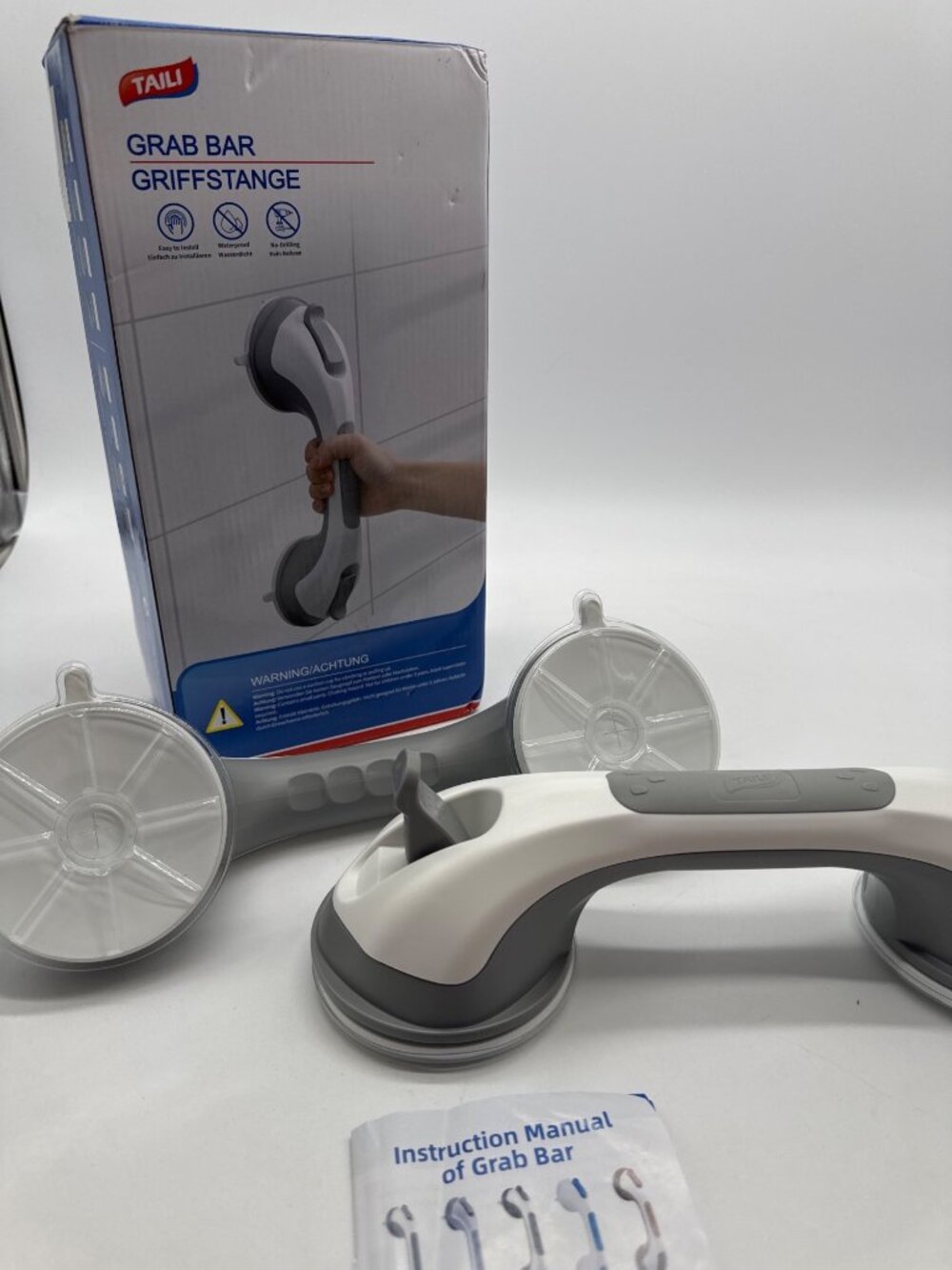 TAILI Suction Cup Grab Bar Bathroom Safety Handle Shower Tub Assist Rail Gray